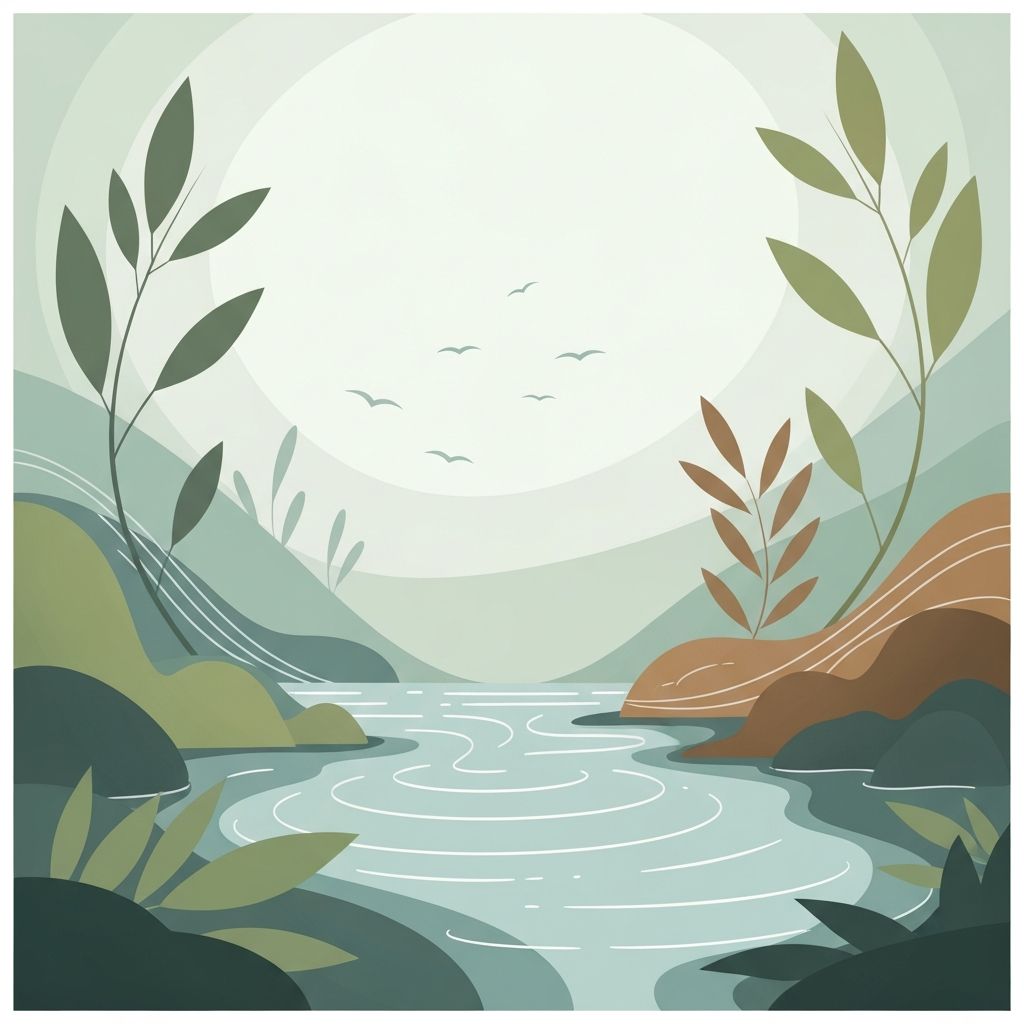 Abstract representation of natural wellness, flowing water, and peaceful botanical scene
